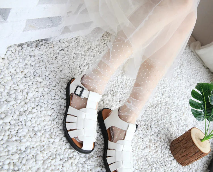 Sexy Dot Lace Transparent Mesh Ankle Ultra-Thin Princess Tulle Black White Grey Girls Women Socks