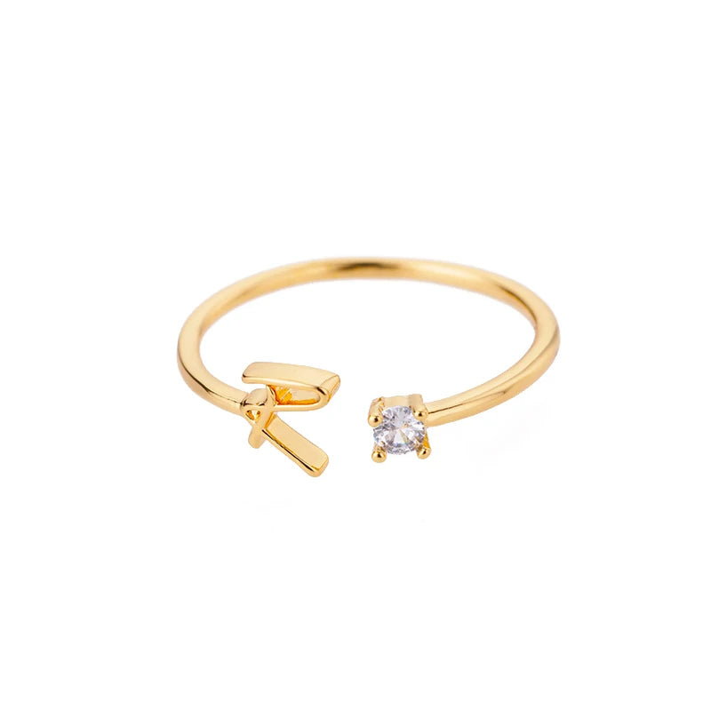 A-Z Initial Open Adjustable Wedding Trendy Crystal Zircon Gold Couple Women Rings Jewelry Gift