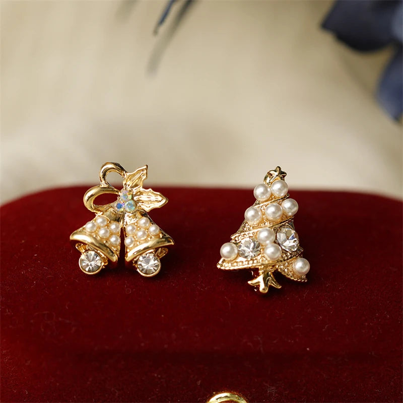Fashion Christmas Green Bowknot Bell Pendant Exquisite Elk Wind Chimes Dangle Women Earrings Gifts