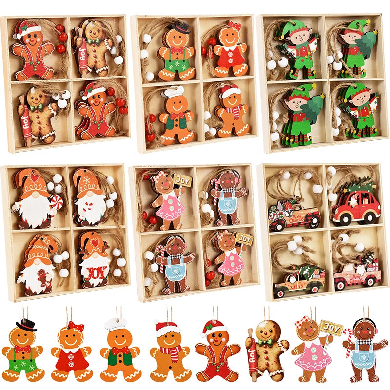 Wooden Pendants Gingerbread Man Gnomes Xmas Tree Hanging Ornament Christmas Home New Year Decoration
