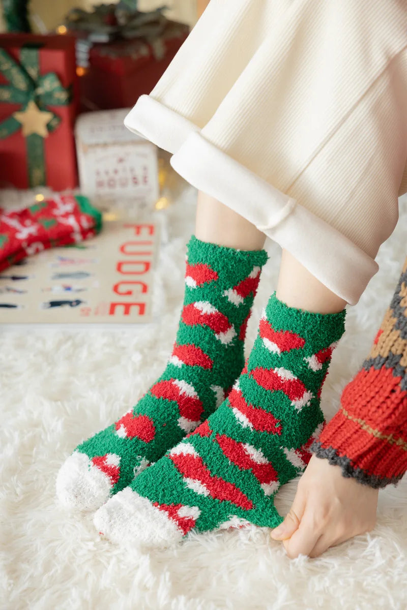 New Christmas coral fleece warm and thick winter socks snowman sleeping floor socks Fall Xmas Gift