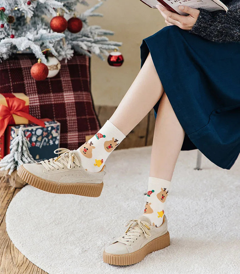 Christmas Woman Funny Santa Claus Snowman Kawaii Cartoon Animal Cute Socks Novel Christmas Fall Gift