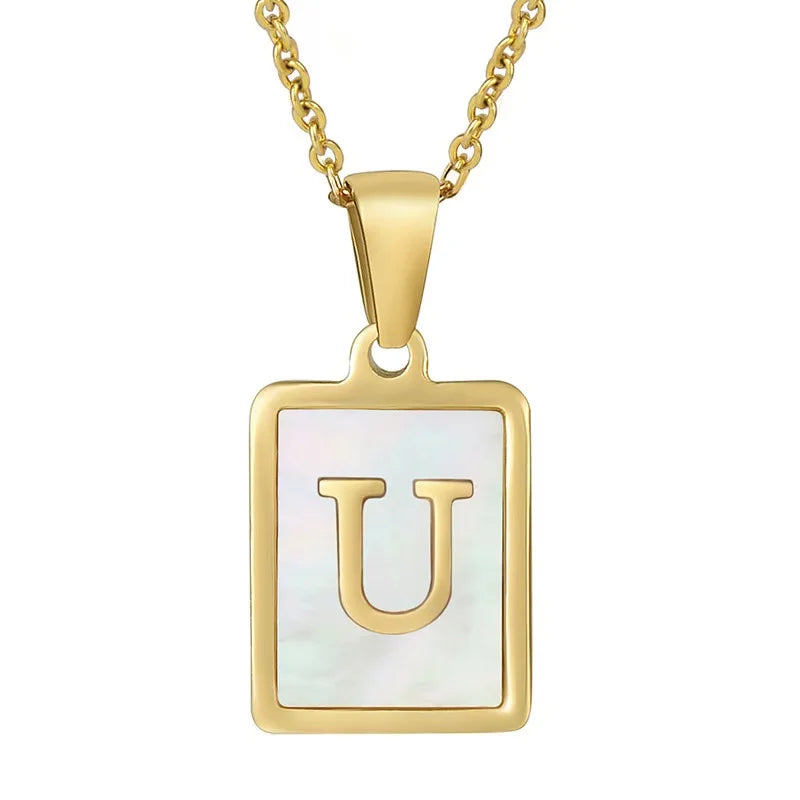Pearl Shell Initial Letter 26 Alphabet Minimalist Pendant Trendy Gold Women Necklace Jewelry Gifts