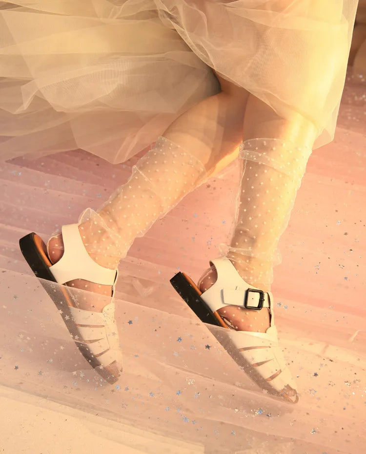 Sexy Dot Lace Transparent Mesh Ankle Ultra-Thin Princess Tulle Black White Grey Girls Women Socks