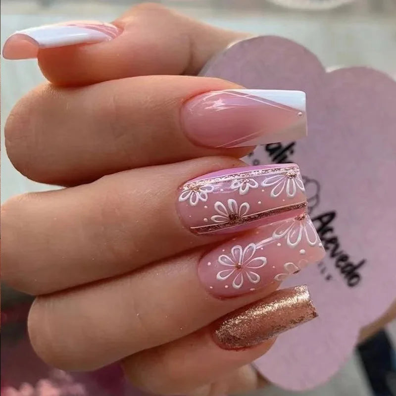 24pcs/set Wearable Ballerina Art Decoration Removable Fall Winter Women False Nails Manicure Set