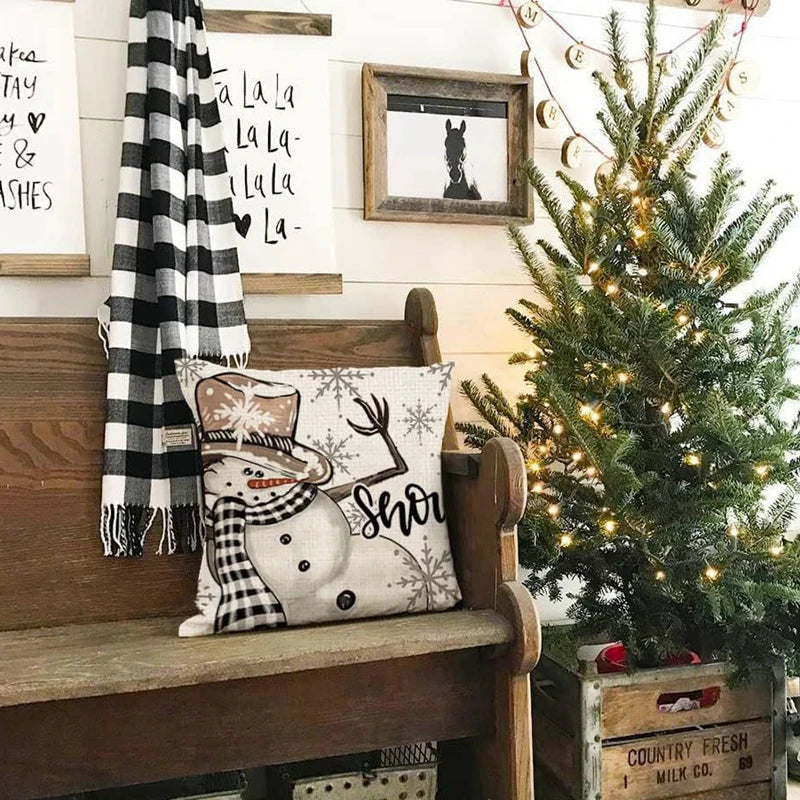 Linen Christmas Snowman Elk Home Decoration New Year Sofa Car Cushion Cover 45x45cm Fall Gifts