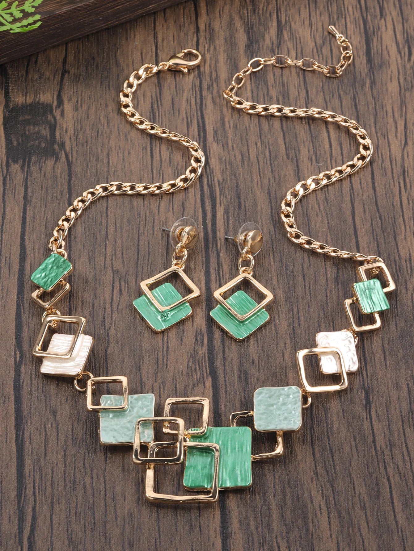 Fashion Simple Drip Oil Geometric Trendy Daily Party Necklace Earrings Gold Silver Women Jewelry Set
