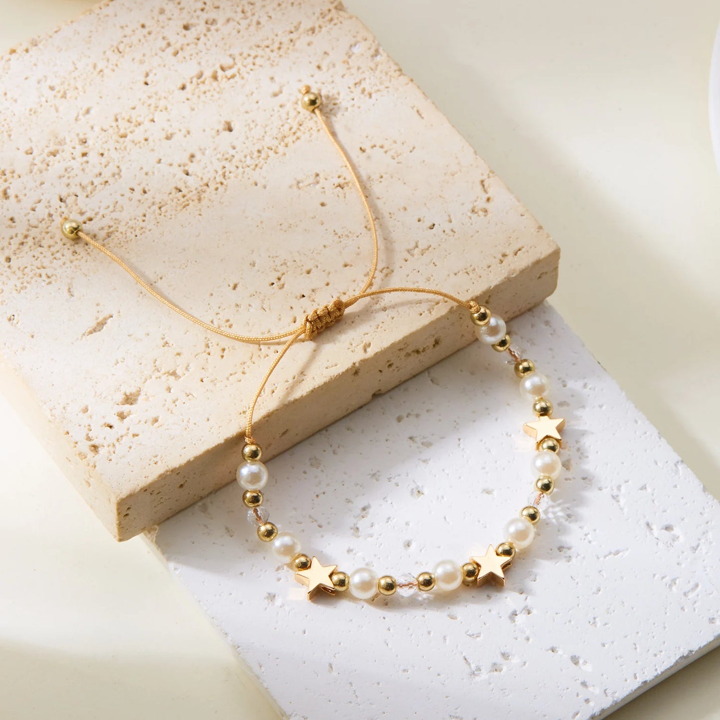 Classic Handmade White Beaded Cross Heart Star Fashion Simple Versatile Gold Women Bracelet Jewelry