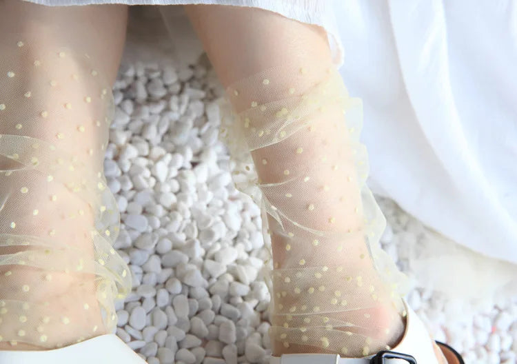 Sexy Dot Lace Transparent Mesh Ankle Ultra-Thin Princess Tulle Black White Grey Girls Women Socks