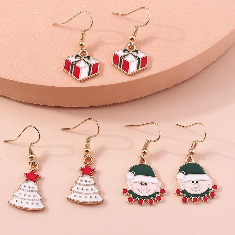 New Fashion Merry Christmas Tree Deer Santa Drop Dangle Beads Gold Women Earrings Jewelry Gifts