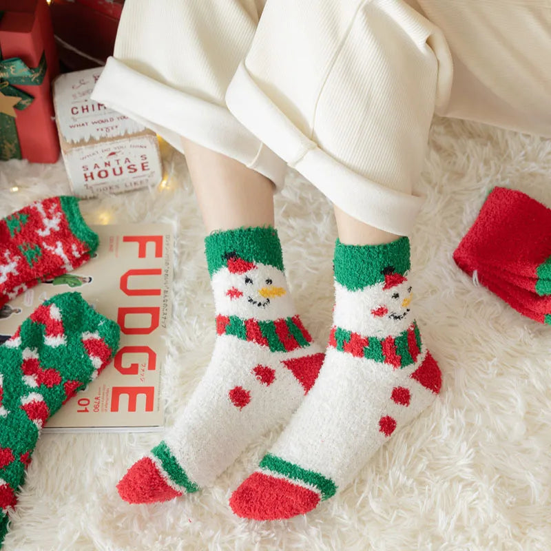 New Christmas coral fleece warm and thick winter socks snowman sleeping floor socks Fall Xmas Gift