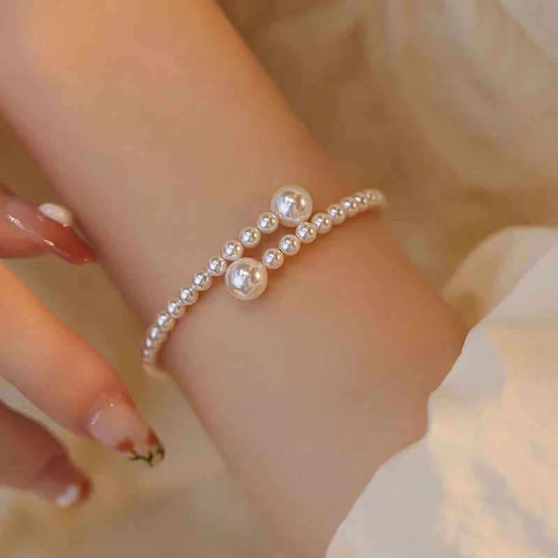1pc Vintage Pearl Luxury Elegant Adjustable Opening Wedding Pearl Women Bangle Bracelet Jewelry Gift