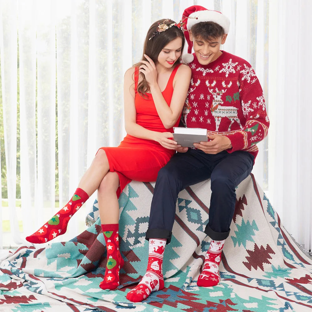 Women Christmas Santa Claus Tree Snowflake Elk Cotton Crew Fun Happy Socks Xmas Christmas Fall Gift