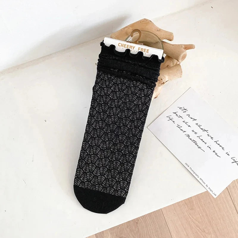 Fashion Cute New Retro White Black Lace Sweet Mesh Simple Casual Breathable Loose Girls Women Socks