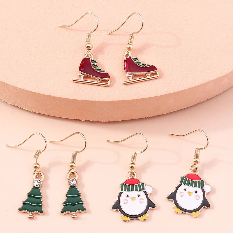 New Fashion Merry Christmas Tree Deer Santa Drop Dangle Beads Gold Women Earrings Jewelry Gifts