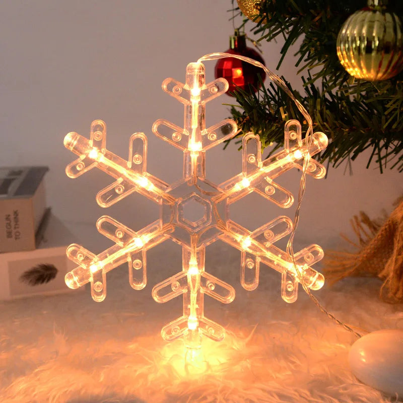 Christmas LED Light Snowflake Santa Deer Hanging Sucker Lamp Window Ornaments Decoration Xmas Gifts
