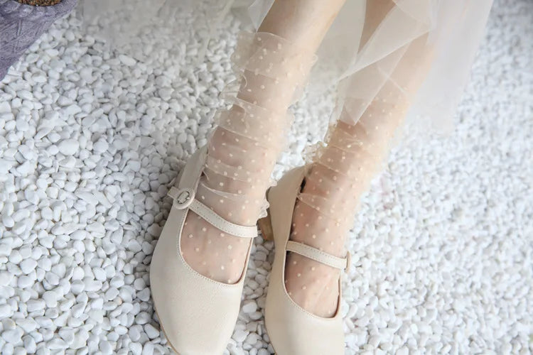 Sexy Dot Lace Transparent Mesh Ankle Ultra-Thin Princess Tulle Black White Grey Girls Women Socks