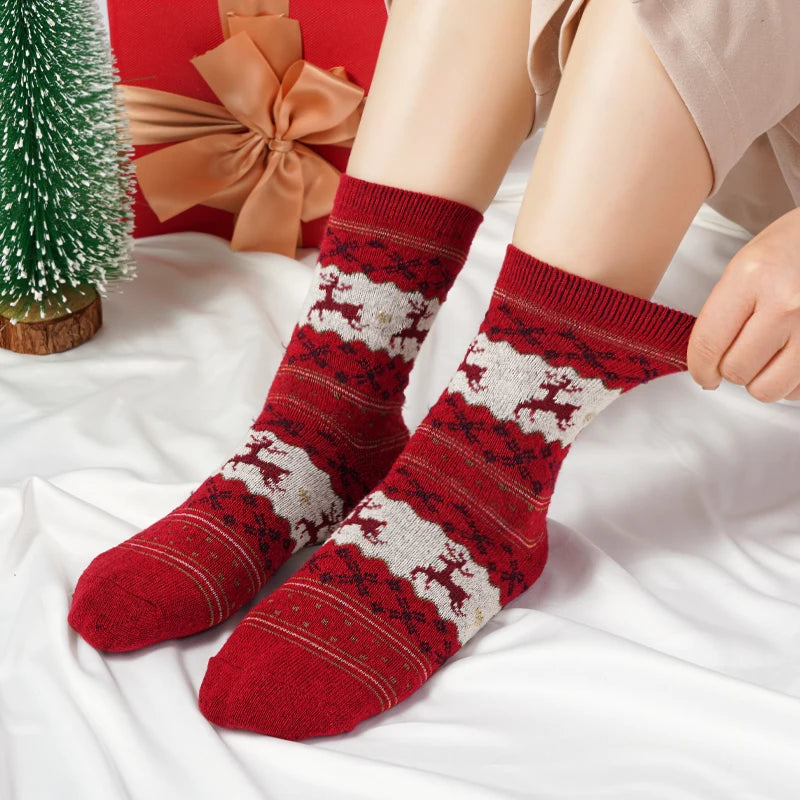 Christmas Elk Middle Tube Thickened Cotton Japanese Cute Girls Warm Socks Autumn Winter Fall Gift