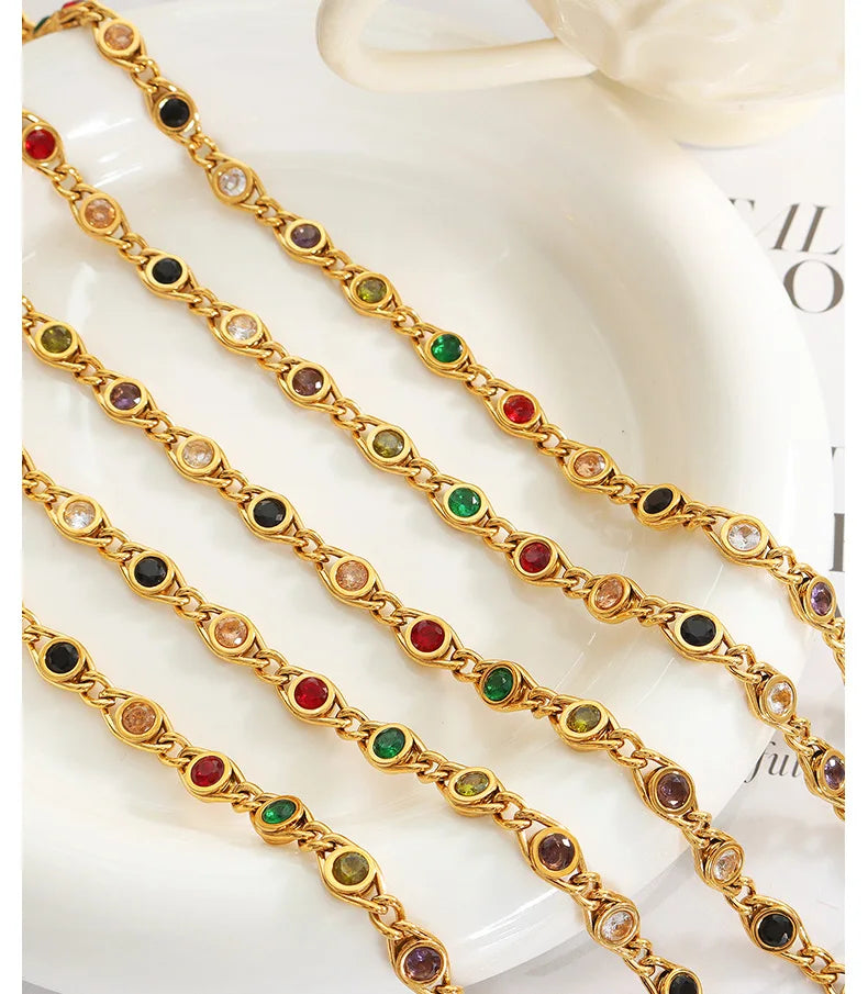 Colorful Zircon Fashion Copper Gold Women Necklace Bracelet Jewelry Set Jewelry Gifts