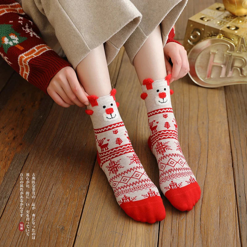 Woman Fall Christmas Funny Xmas Santa Claus Tree Snowflake Elk Snow Cotton Tube Crew Happy Socks