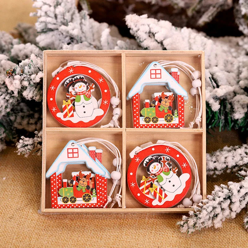 Christmas Wooden Pendant Snowflake Tree Hanging Ornaments Home Decoration Navidad Xmas New Year Gift