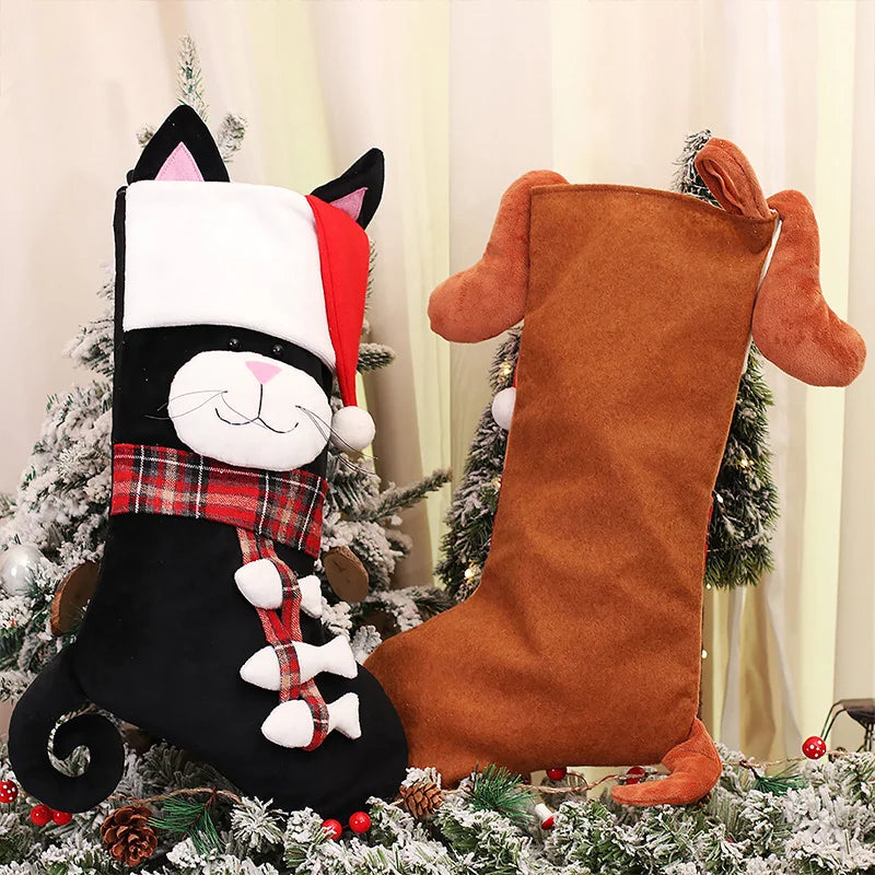 Christmas Dog Cat Pendants Ornaments Fur Collar Lattice Socks Christmas Tree Decorations Fall Gifts