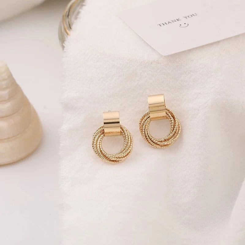 Retro Metal Gold Silver Multiple Small Circle Stud Women Korean Jewelry Earrings Fall Jewelry Gift