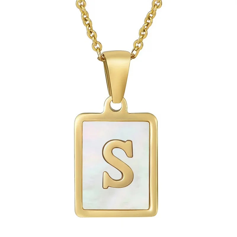 Pearl Shell Initial Letter 26 Alphabet Minimalist Pendant Trendy Gold Women Necklace Jewelry Gifts