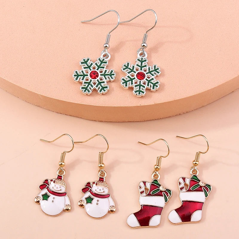 New Fashion Merry Christmas Tree Deer Santa Drop Dangle Beads Gold Women Earrings Jewelry Gifts