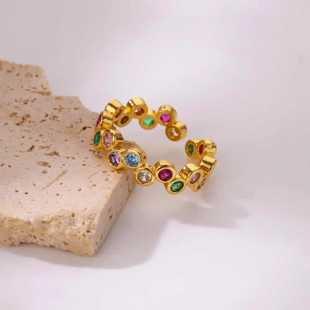 Pinky Colorful Zircon Crystal Gold Trendy Couple Aesthetic Wedding Y2K Open Women Rings Jewelry