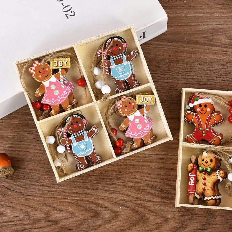 Wooden Pendants Gingerbread Man Gnomes Xmas Tree Hanging Ornament Christmas Home New Year Decoration