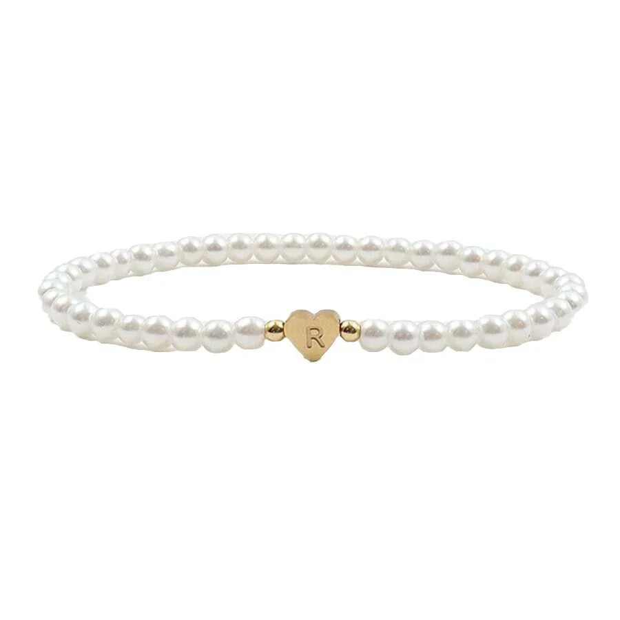 26 Letters A-Z Initial Faux Pearl Gold Fashion Women Link Bracelet Wristband Bangle Jewelry Gift
