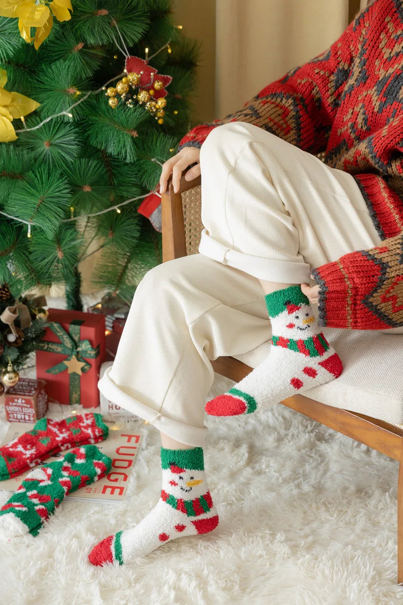 New Christmas coral fleece warm and thick winter socks snowman sleeping floor socks Fall Xmas Gift