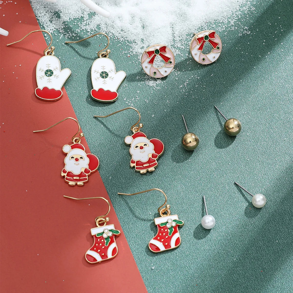 6 pairs Christmas Xmas Tree Elk Snowman Santa Claus Cute Stud Women Girls Kids Earrings Set Gifts