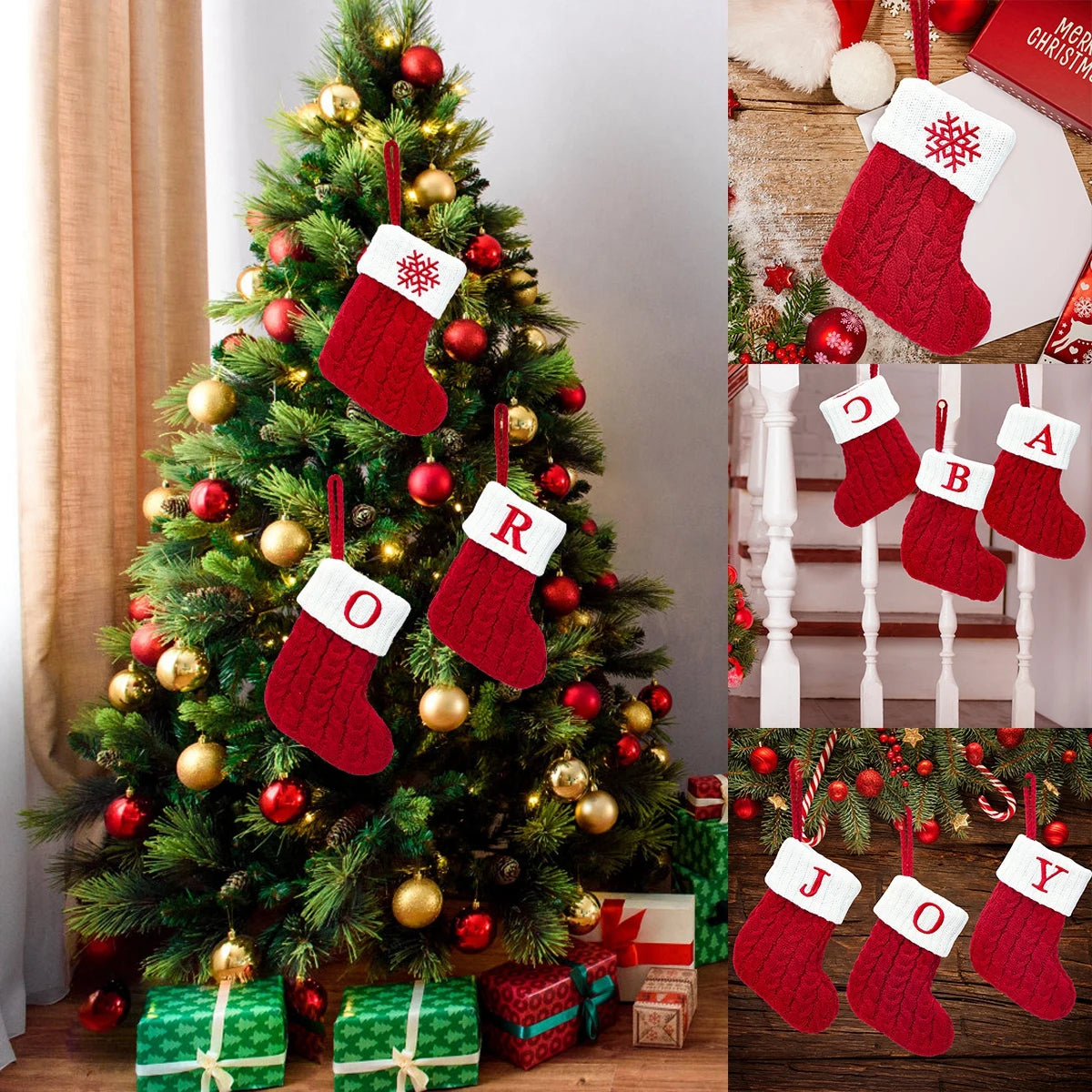 Christmas Letter Knitting Socks Snowflake Stocking Home Decoration Ornament Xmas New Year Gifts