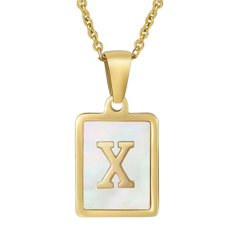 Pearl Shell Initial Letter 26 Alphabet Minimalist Pendant Trendy Gold Women Necklace Jewelry Gifts