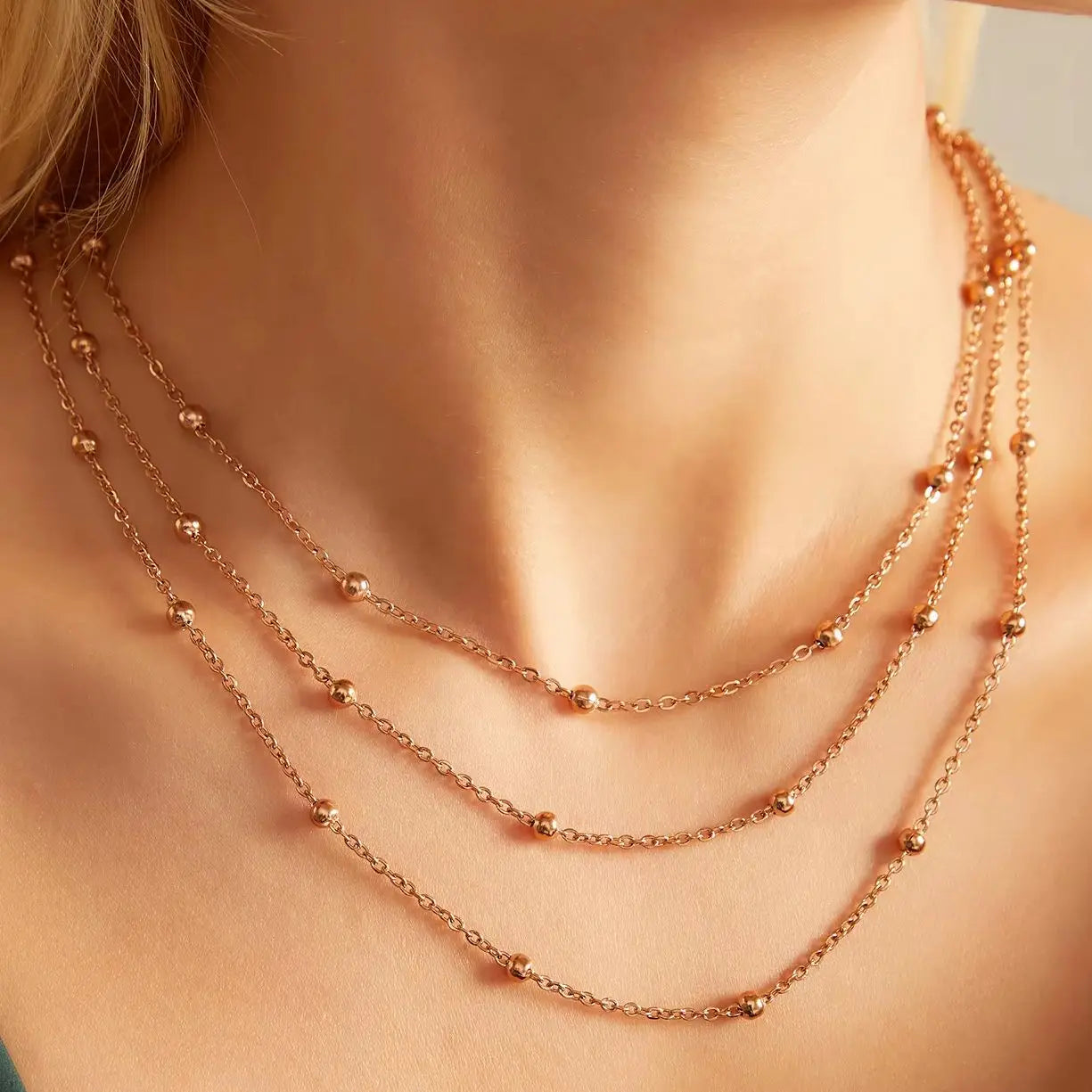 Stainless Steel Necklaces Women Fashion New Multi-Layers Gold Bone Chain Necklace Jewelry Fall Gift