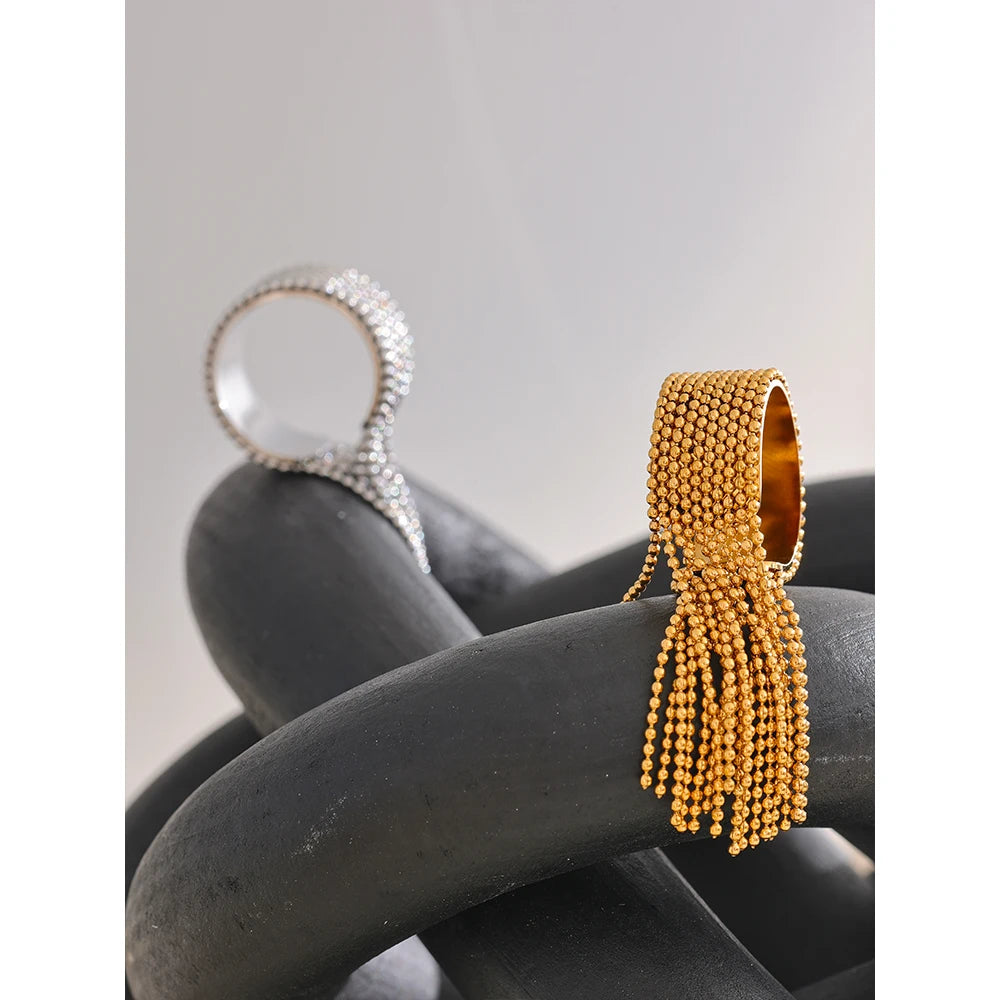 Statement Stainless Steel Chain Tassel Adjustable Gold Plated Silver Rings High Quality Jewelry Gift