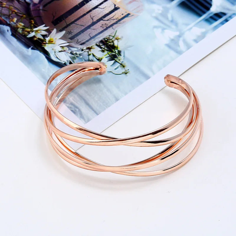 Fashion Open Wide Metal Layered Wrist Cuff Wrap Vintage Gold Silver Women Bangle Bracelet Jewelry