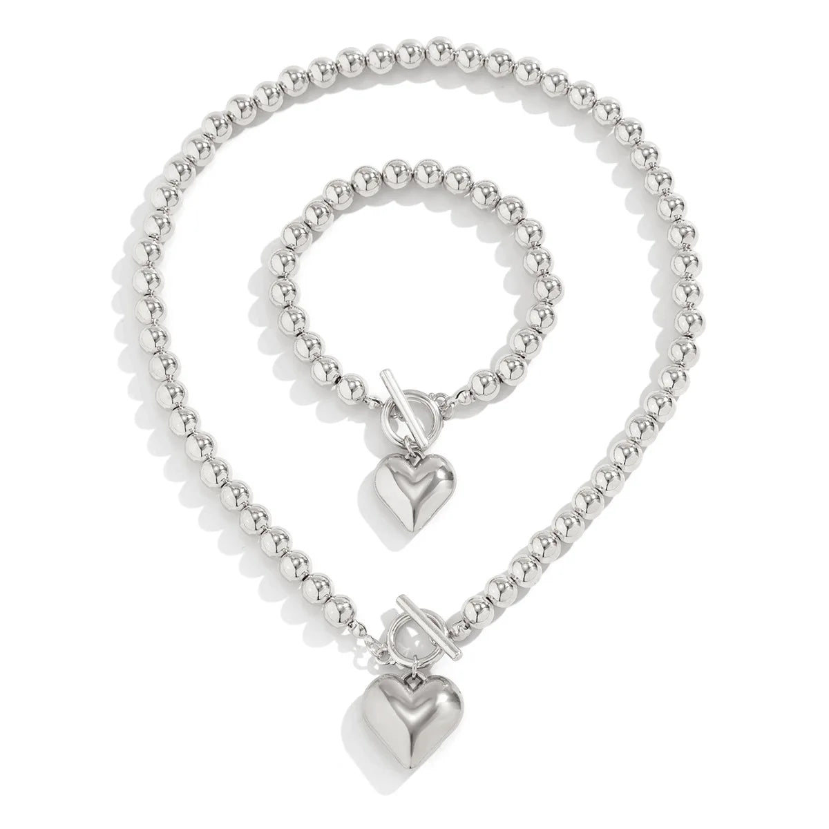 Luxury Gold Bead Heart Pendant Necklace Bracelet Women Jewelry Set Punk Vintage Buckle Party Gift