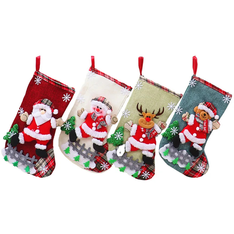 Christmas Xmas Ornaments Decoration 3D Santa Claus Snowman Christmas Socks Stocking Candy Gift Bag