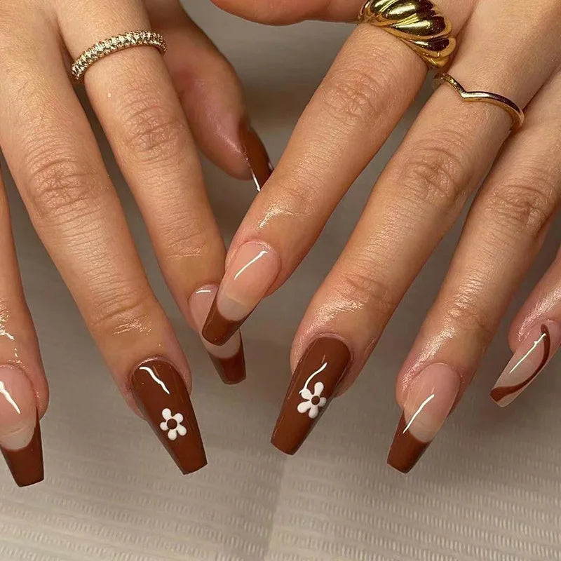 24pcs/set Wearable Ballerina Art Decoration Removable Fall Winter Women False Nails Manicure Set