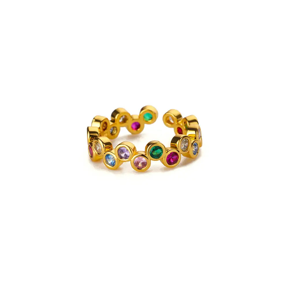 Pinky Colorful Zircon Crystal Gold Trendy Couple Aesthetic Wedding Y2K Open Women Rings Jewelry