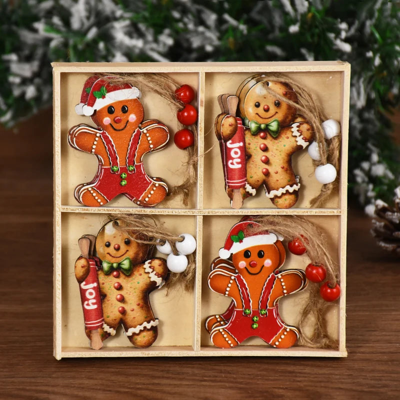Wooden Pendants Gingerbread Man Gnomes Xmas Tree Hanging Ornament Christmas Home New Year Decoration
