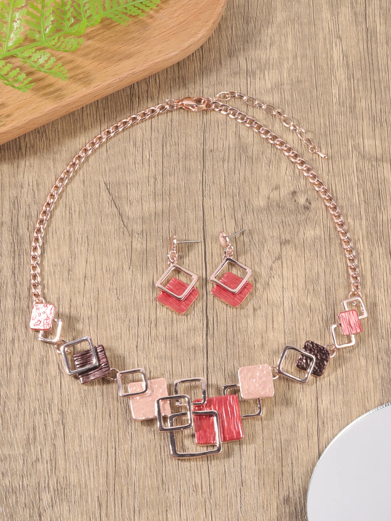 Fashion Simple Drip Oil Geometric Trendy Daily Party Necklace Earrings Gold Silver Women Jewelry Set