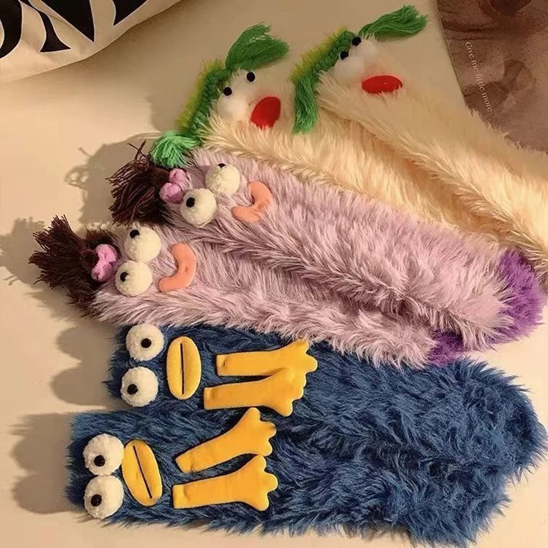 Funny Monster Coral Fleece Floor Fuzzy Couple Sleep Socks Fall Autumn Winter Christmas Stocking Gift