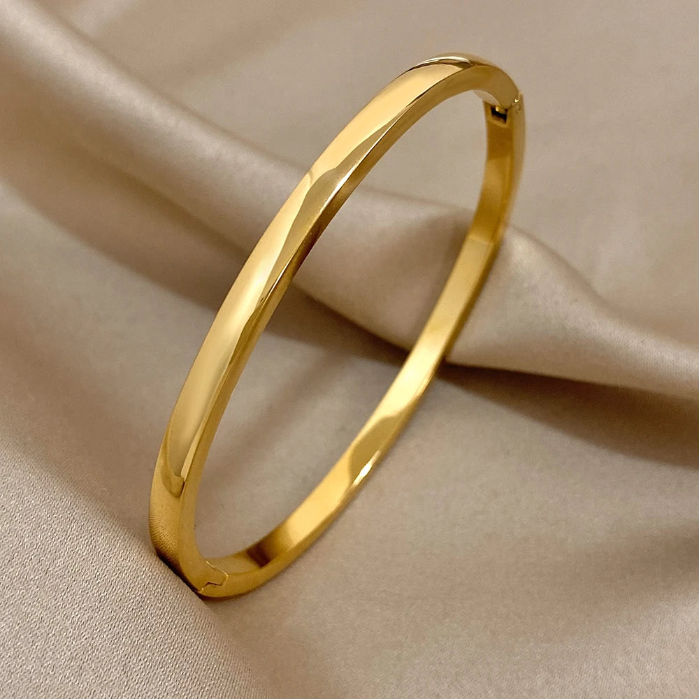 Simple Smooth Trendy Vintage Classic Fashion Stylish Gold Silver Women Bangle Bracelet Jewelry Gift