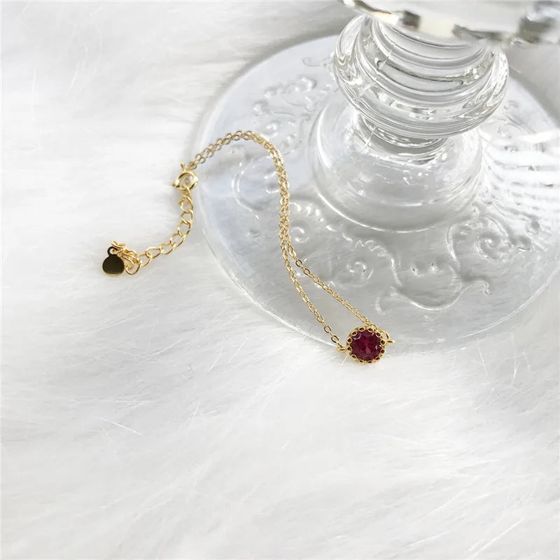 Korean Simple Geometric Rose Red Gold Zircon Thin Chain Fashion Women Bracelet Jewelry Gift