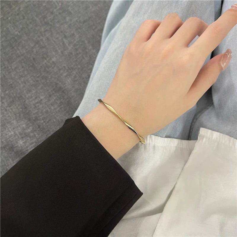 Charm New Trendy Simple Fashion Twisted Gold Silver Rose Gold Copper Women Men Cuff Bracelet Bangle