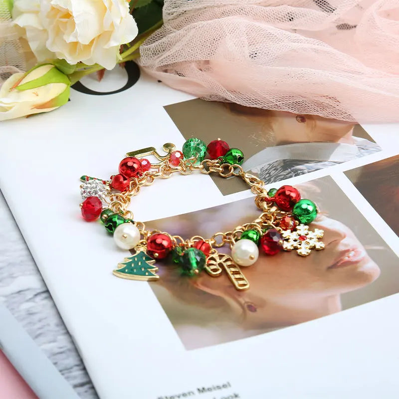 Jingle Bell Beaded Adjustable Christmas Charm Gold Women Girls Kids Bangle Bracelet Jewelry Gift